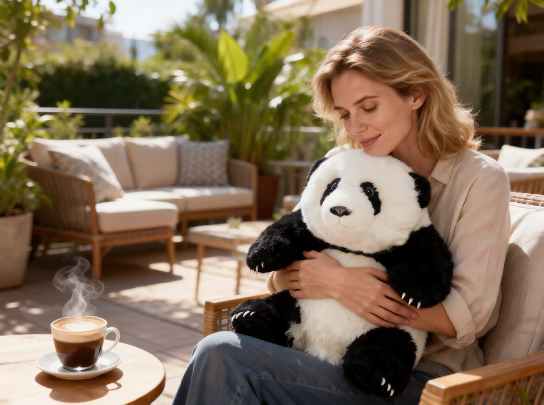 Lucy’s Cozy Afternoon Tea with Panda Plush: Sunlit Patio Bliss