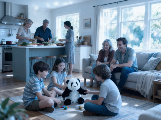 The Warm Companion of Family Gatherings: Happy Moments of Panda Doll and Children