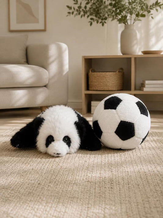 Three Month Old Hua Hua Panda & Football Plush Set